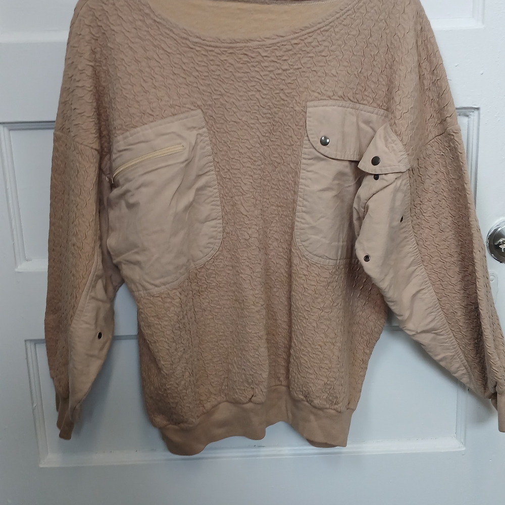 Women's Tan Sweater with Pocket Details
